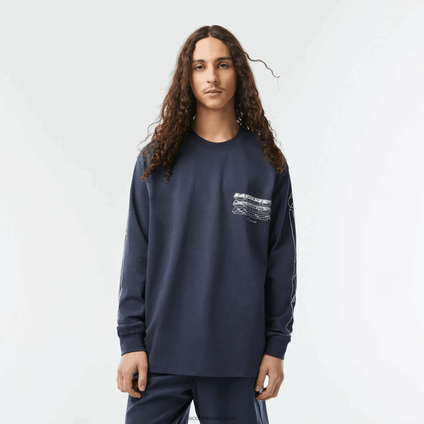lacoste_d797d795d79cd7a6d7aa_d798d7a8d799d7a7d795_d7a2d79d_d7a9d7a8d795d795d79cd799d79d_d790d7a8d795d79bd799d79d_d79ed79bd79.png Lacoste חולצת טריקו עם שרוולים ארוכים מכותנה בגזרה רופפת DZ4D0D176 כחול kxe גברים - Image 1