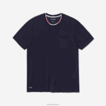 Lacoste חולצת טריקו פיג'מה בעלת שרוולים קצרים בשלושה גוונים עם צווארון עגול DZ4D0D1473 כחול כהה 166 גברים - Image 4