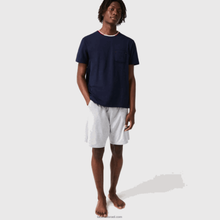 Lacoste חולצת טריקו פיג'מה בעלת שרוולים קצרים בשלושה גוונים עם צווארון עגול DZ4D0D1473 כחול כהה 166 גברים