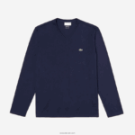 Lacoste חולצת טריקו קלת משקל עם צווארון V מכותנה פימה DZ4D0D674 כחול כהה 166 גברים - Image 4