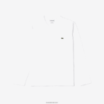 Lacoste חולצת טריקו קלת משקל עם צווארון V מכותנה פימה DZ4D0D675 לבן 001 גברים - Image 5