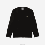 Lacoste חולצת טריקו קלת משקל עם צווארון V מכותנה פימה DZ4D0D676 שחור 031 גברים - Image 5