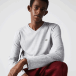 Lacoste חולצת טריקו קלת משקל עם צווארון V מכותנה פימה DZ4D0D677 chine אפור cca גברים