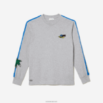 Lacoste חולצת טריקו של להקה ממותגת DZ4D0D719 chine אפור cca גברים