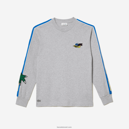Lacoste חולצת טריקו של להקה ממותגת DZ4D0D719 chine אפור cca גברים