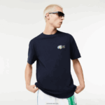 Lacoste חולצת טריקו תג אפקט קומי בכושר נינוח DZ4D0D741 כחול כהה 166 גברים