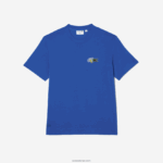 Lacoste חולצת טריקו תג אפקט קומי בכושר נינוח DZ4D0D742 כחול k1q גברים - Image 4