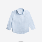 Lacoste חולצת כותנה אוקספורד בהדפס פסים DZ4D0D3201 לבן כחול f6z ילדים
