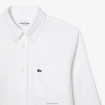 Lacoste חולצת כותנה אוקספורד בכושר רגיל DZ4D0D1467 לבן 001 גברים - Image 2