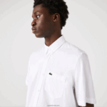 Lacoste חולצת כותנה אוקספורד בכושר רגיל DZ4D0D1526 לבן 001 גברים - Image 2