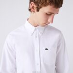 Lacoste חולצת כותנה אוקספורד בכושר רגיל DZ4D0D1467 לבן 001 גברים