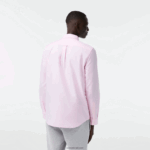 Lacoste חולצת כותנה אוקספורד בכושר רגיל DZ4D0D1468 אדי ורוד בהיר גברים - Image 3