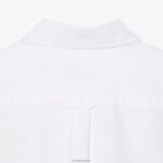 Lacoste חולצת כותנה אוקספורד בכושר רגיל DZ4D0D1467 לבן 001 גברים - Image 4