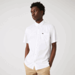 Lacoste חולצת כותנה אוקספורד בכושר רגיל DZ4D0D1526 לבן 001 גברים - Image 4