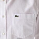 Lacoste חולצת כותנה אוקספורד בכושר רגיל DZ4D0D1467 לבן 001 גברים - Image 5