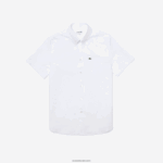 Lacoste חולצת כותנה אוקספורד בכושר רגיל DZ4D0D1526 לבן 001 גברים - Image 5