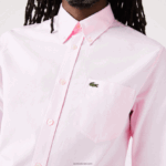 Lacoste חולצת כותנה אוקספורד בכושר רגיל DZ4D0D1468 אדי ורוד בהיר גברים - Image 7