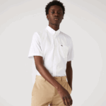 Lacoste חולצת כותנה אוקספורד בכושר רגיל DZ4D0D1526 לבן 001 גברים