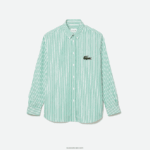 Lacoste חולצת כותנה גדולה בגזרה רגועה DZ4D0D411 לבן ירוק 737 גברים - Image 4