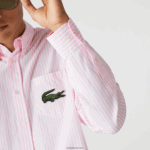 Lacoste חולצת כותנה גדולה בגזרה רגועה DZ4D0D412 לבן ורוד בהיר 7fd גברים - Image 4