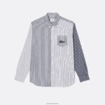 Lacoste חולצת כותנה גדולה עם פסי קרוקודיל DZ4D0D493 כחול כהה לבן 522 גברים - Image 4