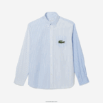 Lacoste חולצת כותנה גדולה עם פסי קרוקודיל DZ4D0D494 לבן כחול f6z גברים