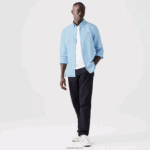 Lacoste חולצת כותנה ופשתן משובצת בגזרה דקיקה DZ4D0D1647 כחול לבן fv2 גברים - Image 2