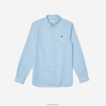 Lacoste חולצת כותנה ופשתן משובצת בגזרה דקיקה DZ4D0D1647 כחול לבן fv2 גברים - Image 5