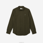 Lacoste חולצת כותנה לוהבת בגזרה דקיקה DZ4D0D1645 ירוק חאקי לבן n8e גברים - Image 4