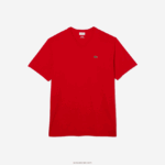 Lacoste חולצת פולו כותנה עם צווארון V בגזרה רגילה (בתוספת מידה) DZ4D0D709 אדום 240 גברים - Image 4