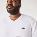 Lacoste חולצת פולו כותנה עם צווארון V בגזרה רגילה (בתוספת מידה) DZ4D0D707 לבן 001 גברים - Image 4