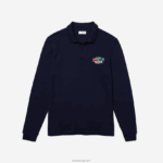 Lacoste חולצת פולו מכותנה אורגנית בכושר רגיל DZ4D0D917 כחול כהה 166 גברים - Image 4