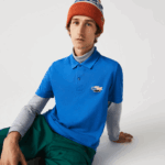 Lacoste חולצת פולו מכותנה אורגנית של קרוקודילים בכושר רגיל DZ4D0D844 כחול qpt גברים