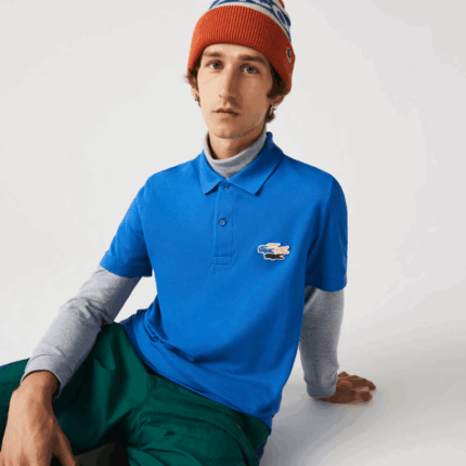 Lacoste חולצת פולו מכותנה אורגנית של קרוקודילים בכושר רגיל DZ4D0D844 כחול qpt גברים