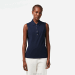 Lacoste חולצת פולו פיקה מכותנה ללא שרוולים בגזרה דקיקה DZ4D0D2498 כחול כהה 166 נשים