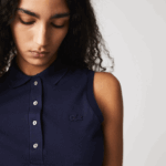 Lacoste חולצת פולו פיקה מכותנה ללא שרוולים בגזרה דקיקה DZ4D0D2498 כחול כהה 166 נשים - Image 4