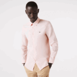 Lacoste חולצת פופלין מכותנה בגזרה דק בגזרה DZ4D0D1490 אדי ורוד בהיר גברים - Image 2