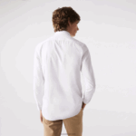 Lacoste חולצת פופלין מכותנה בגזרה דק בגזרה DZ4D0D1488 לבן 001 גברים - Image 3