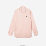 Lacoste חולצת פופלין מכותנה בגזרה דק בגזרה DZ4D0D1490 אדי ורוד בהיר גברים - Image 4