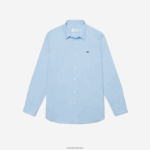 Lacoste חולצת פופלין מכותנה בגזרה דק בגזרה DZ4D0D1489 כחול hbp גברים - Image 5