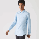 Lacoste חולצת פופלין מכותנה בגזרה דק בגזרה DZ4D0D1489 כחול hbp גברים - Image 6