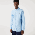 Lacoste חולצת פופלין מכותנה בגזרה דק בגזרה DZ4D0D1489 כחול hbp גברים