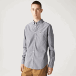 Lacoste חולצת פופלין מכותנה בכושר רגיל DZ4D0D1485 כחול כהה לבן 522 גברים