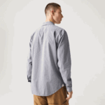 Lacoste חולצת פופלין מכותנה בכושר רגיל DZ4D0D1485 כחול כהה לבן 522 גברים - Image 3