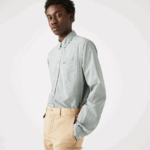 Lacoste חולצת פופלין מכותנה בכושר רגיל DZ4D0D1486 לבן ירוק 737 גברים