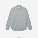 Lacoste חולצת פופלין מכותנה בכושר רגיל DZ4D0D1486 לבן ירוק 737 גברים - Image 4