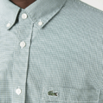 Lacoste חולצת פופלין מכותנה בכושר רגיל DZ4D0D1486 לבן ירוק 737 גברים - Image 7