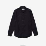 Lacoste חולצת פופלין מכותנה בכושר רגיל DZ4D0D1613 כחול כהה hde גברים - Image 5