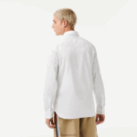 Lacoste חולצת פופלין מכותנה בצווארון צרפתי בגזרה דקיקה DZ4D0D1438 לבן 001 גברים - Image 3
