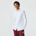 Lacoste חולצת פופלין מכותנה בצווארון צרפתי בגזרה דקיקה DZ4D0D1438 לבן 001 גברים - Image 4